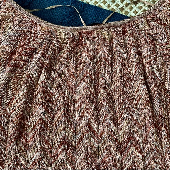 y2k Crochet Knit Top INC Sweater Metallic Embellished Disco Grandma Gold - Picture 15 of 16